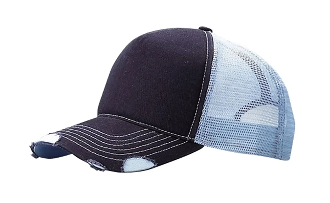 Wholesale Distressed Trucker Hat Blank Trucker Cap Mesh Back 5 Panel Baseball Cap Cotton Twill