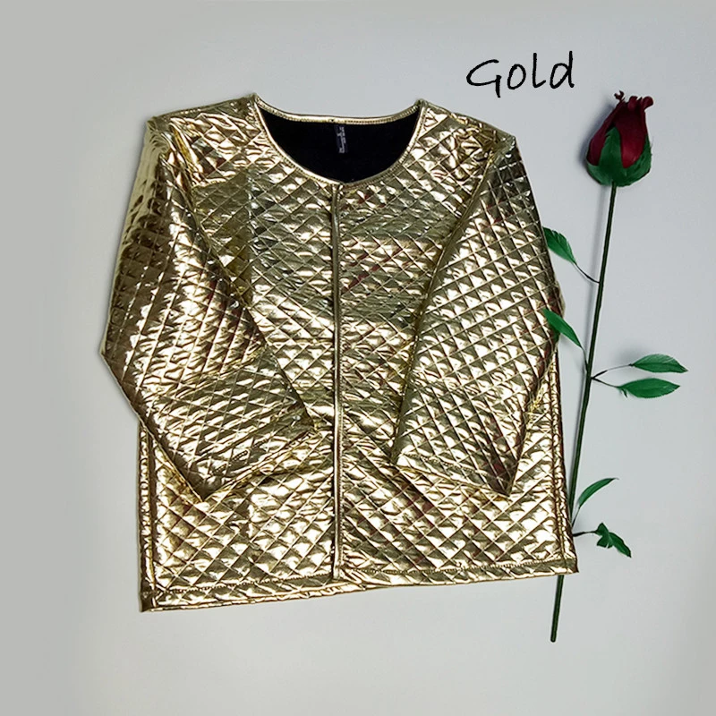 New Fashion Women J Lozenge Gold Sequins Short Jackets Three Quaters Sleeves Outwear Coats Female Casual Jackets Plus Size (3)