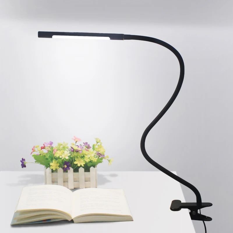 Flexible adjustable metal neck arm clamp clip on desk bedside usb led reading lamp with dimmer switch