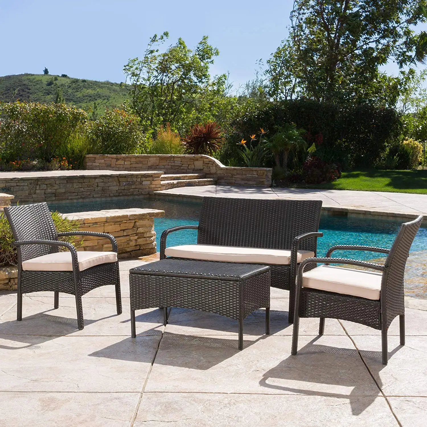 Buy Outdoor Wicker 4-piece Conversation Set with Cushions, Set Includes ...