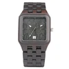 Wood Watches for Men Unique Rectangle Dial Light Clock Man Full Natural Wood Calendar Date Quartz Wrist Watches