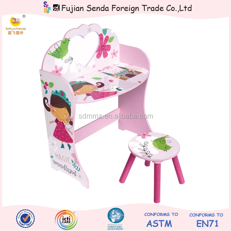 Kids Wooden Dressing Table And Stool Set Dresser Buy Children Dresser