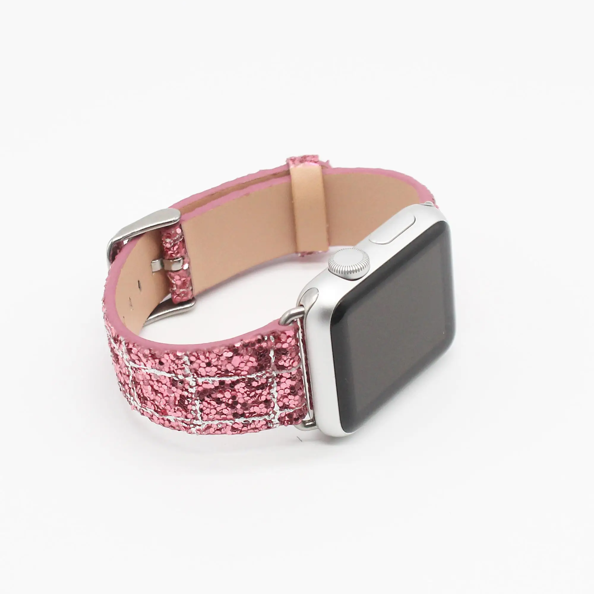 For Lovely Pink Shiny Bling Leather Apple Watch Strap Buy For Apple