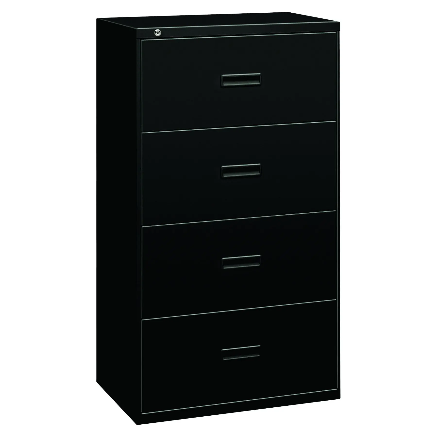 HON Filing Cabinet - 400 Series Four-Drawer Lateral File Cabinet, 30w x 19-1/4d x 53-1/4h, Black, (434LP)