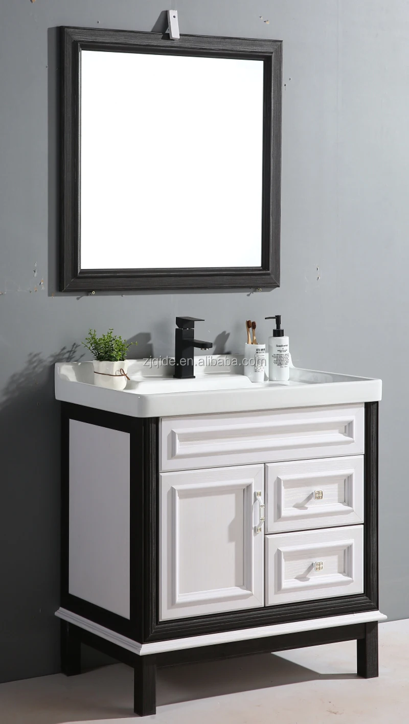 QM-9014 Modern Bathroom Furniture Set Waterproof WPC Storage Bathroom Vanity Cabinet With Mirror Sink