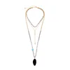 Beautiful three-layers gold chain glass beaded collar necklace gemstone pendant necklace