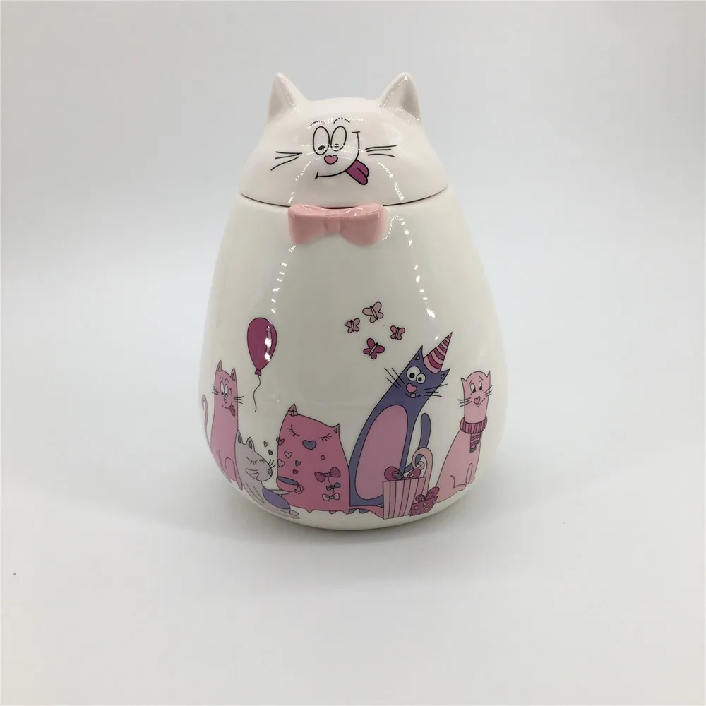 Ceramic Pink Lovely Animal Cat Shaped Decorative Storage Candy Jars