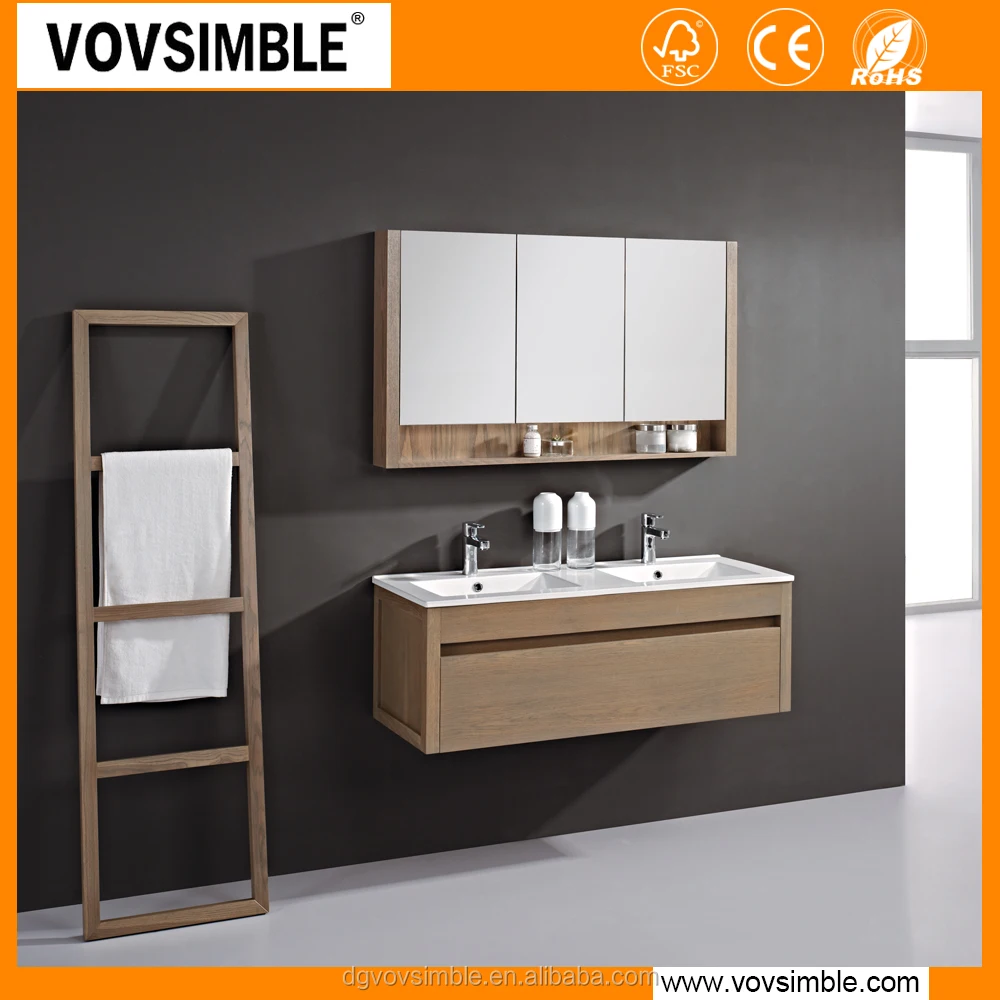 Gros moderne mur monté en bois massif salle de bains meuble lavabo ...