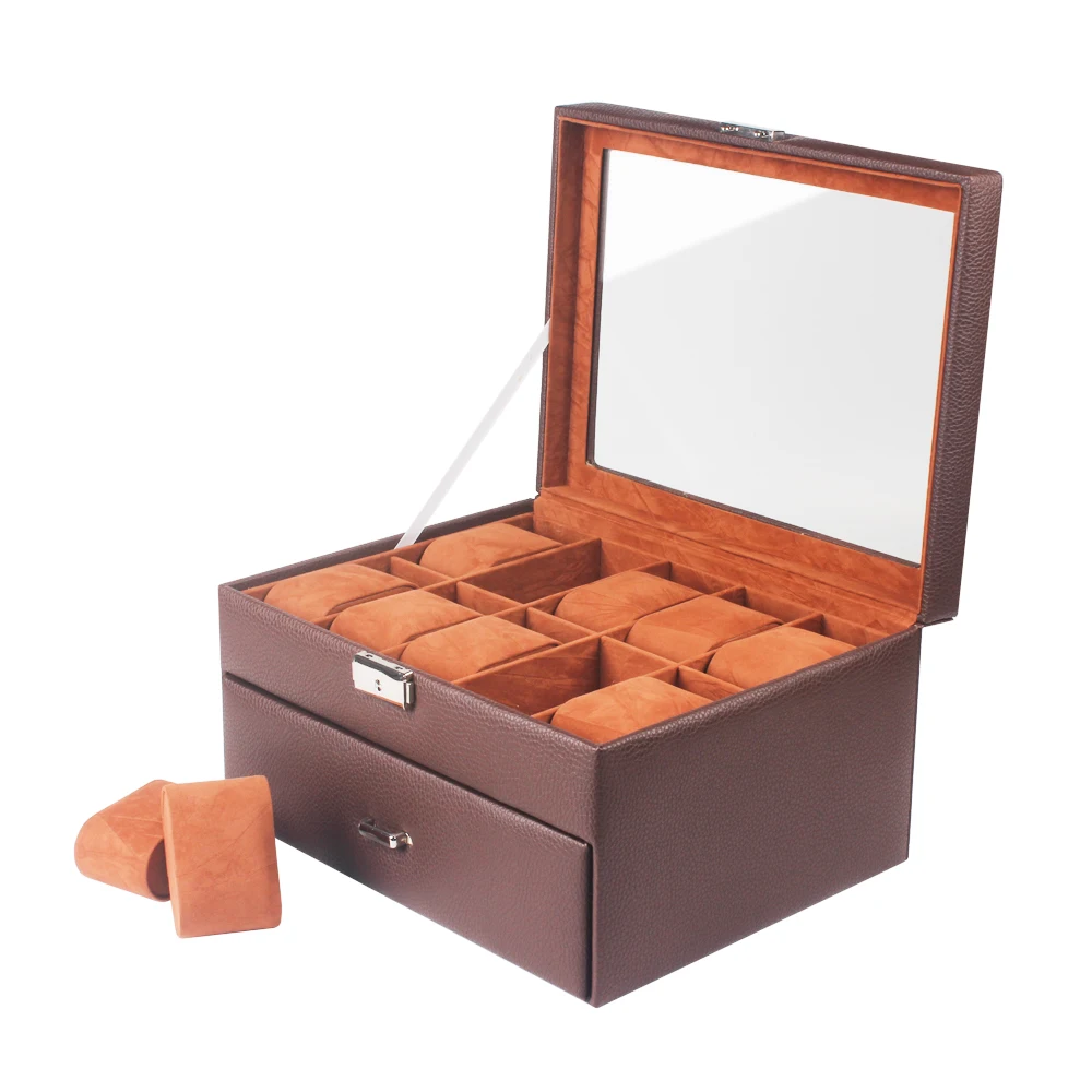 20 Slot Pu Leather Watch Storage Box Display Case With Lock And Key Pu