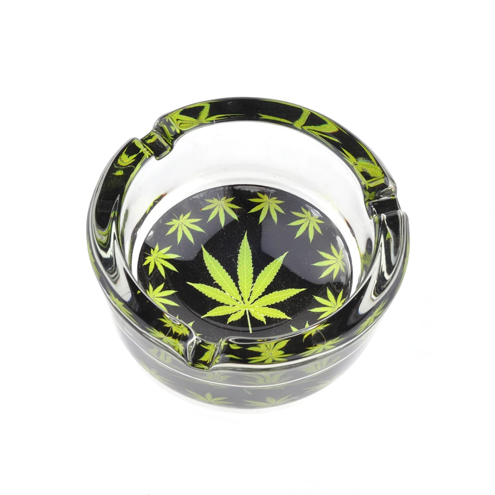 OEM different kinds shape made printed buy bulk custom logo photo round herb weed cigarette glass personalized ashtray ashtrays