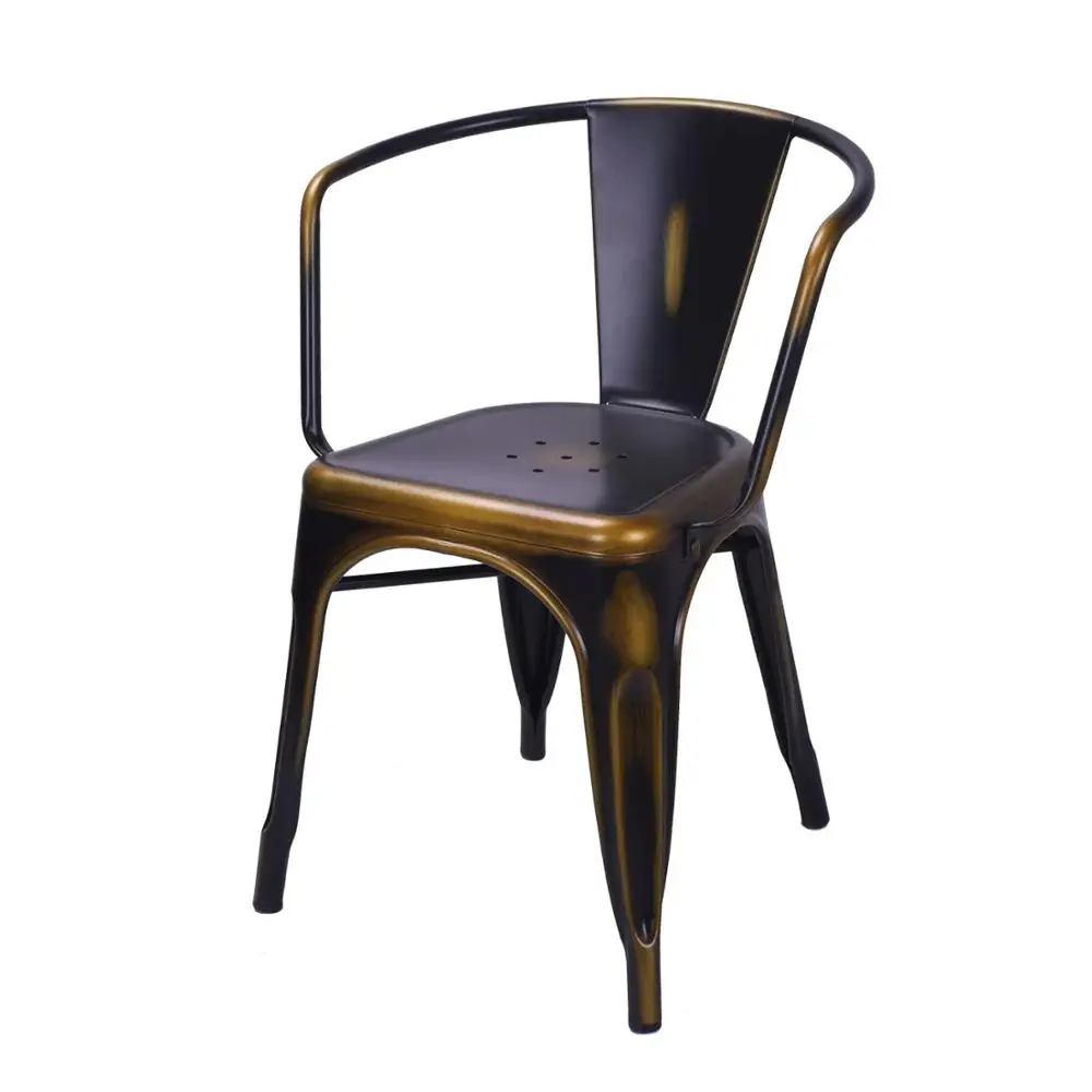 Goedkope koperen mahonie vintage stijl industriële eetkamer franse metalen stoel
