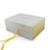 factory high quality luxury paper texture faux leather flat folding magnetic box bed linen packaging with ribbon