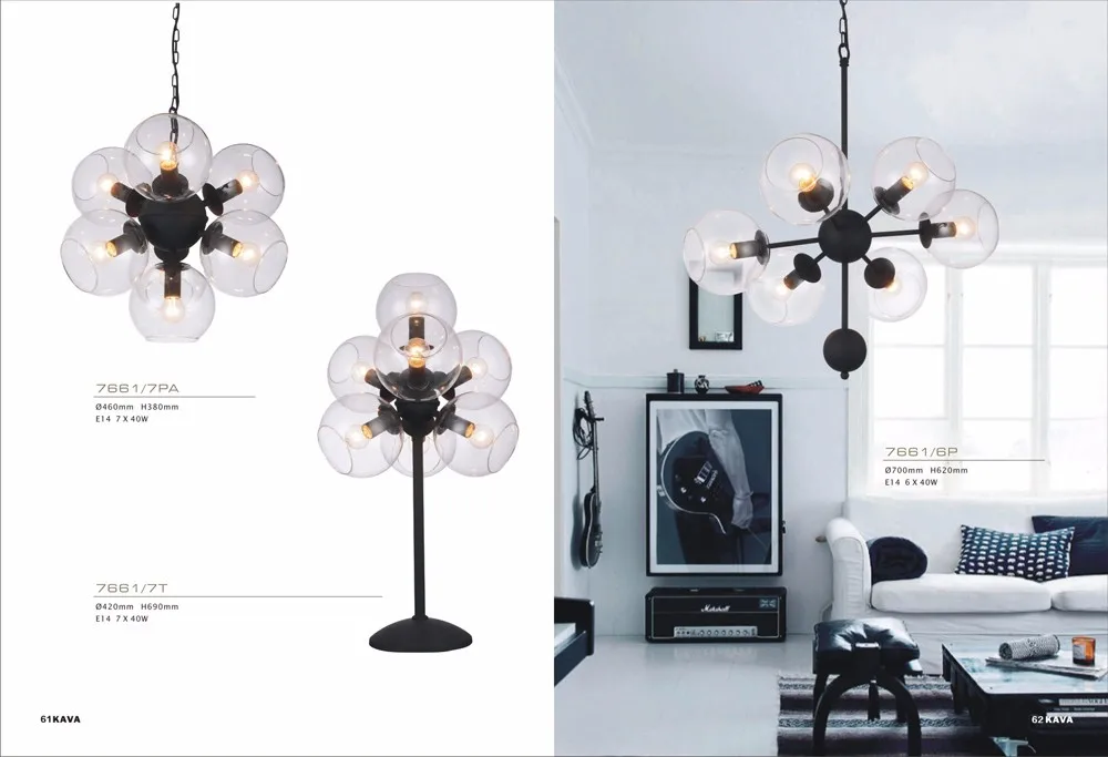 Modern northern europe attic type transparent glass chimney 6 lamp holder pendant lamp
