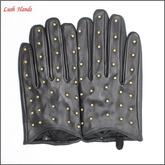 fashion classic women short black driving gloves with rivet