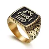 18K Gold Plated Stainless Steel Geometry Square Casting Ring Arab Muslim Mens Ring