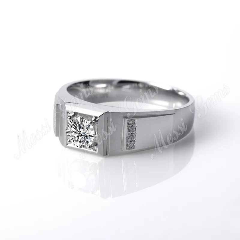 customized 18 carat white gold AU750 moissanite stone engagement men ring