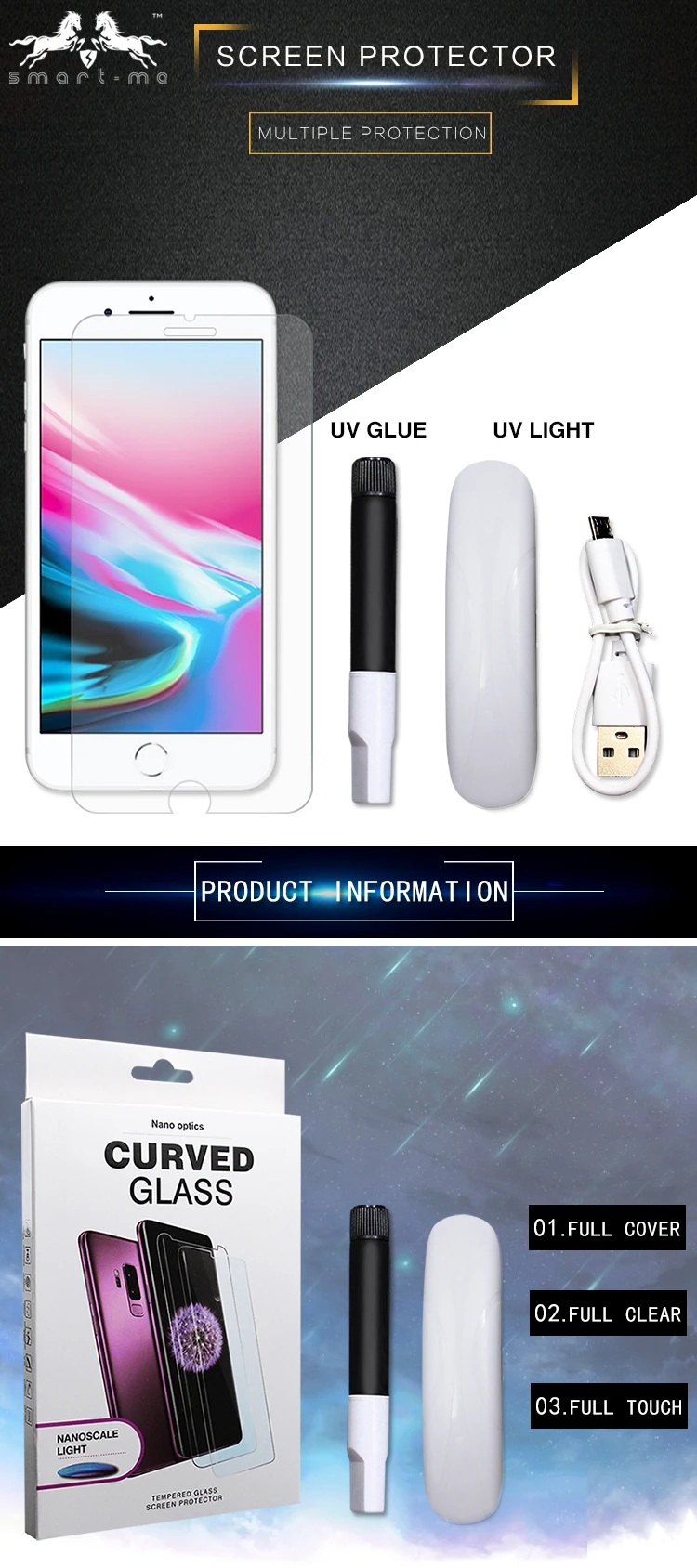 Case Friendly Tempered Glass Full Uv Glue Cell Phone Screen Protector