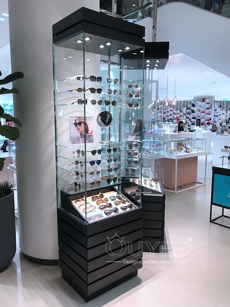 Customized Round Gondola Shelf Optical Modern Glass Top Shop Counter Design