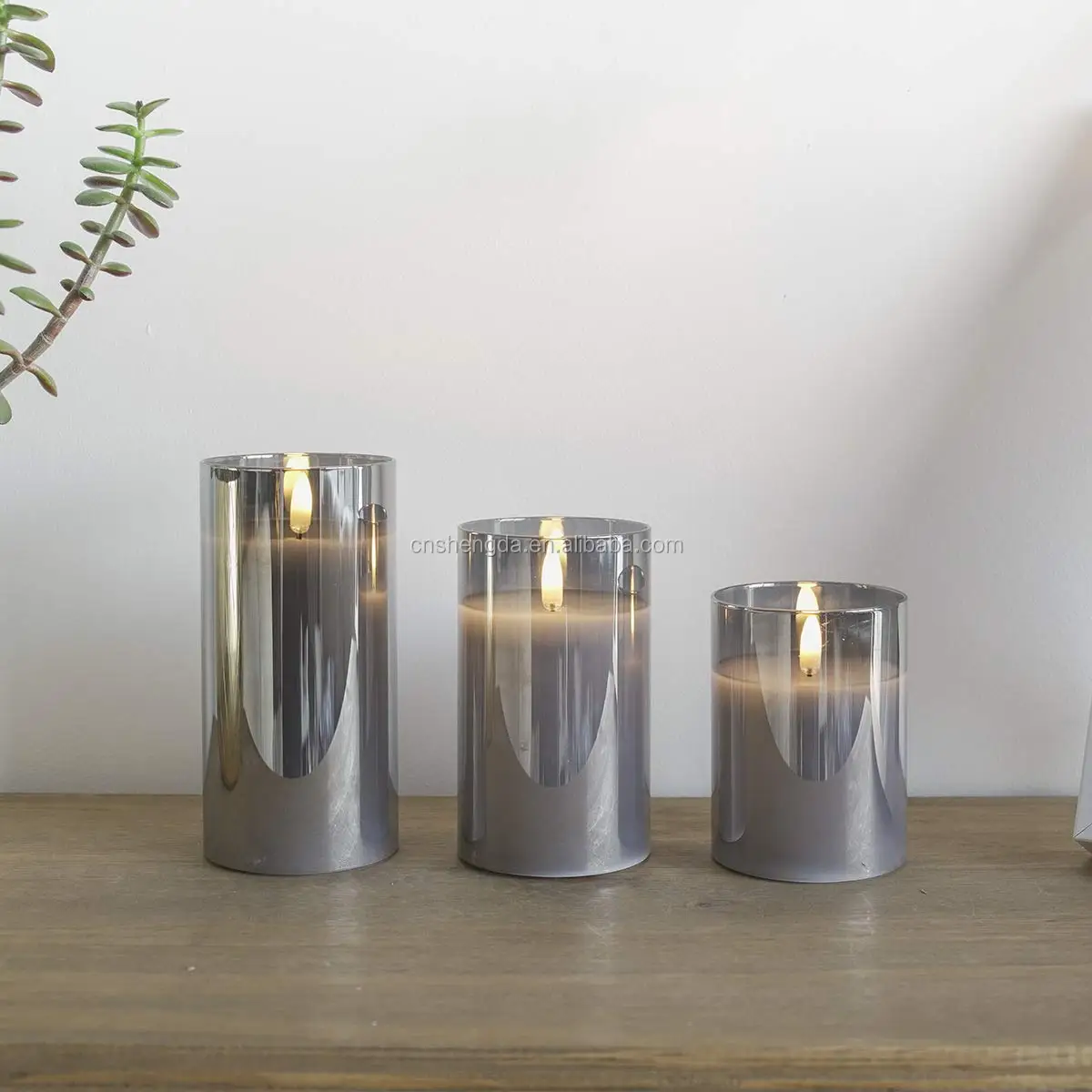 Festive Lights Grey LED Candles Glass Holder (3 Pack) Authentic