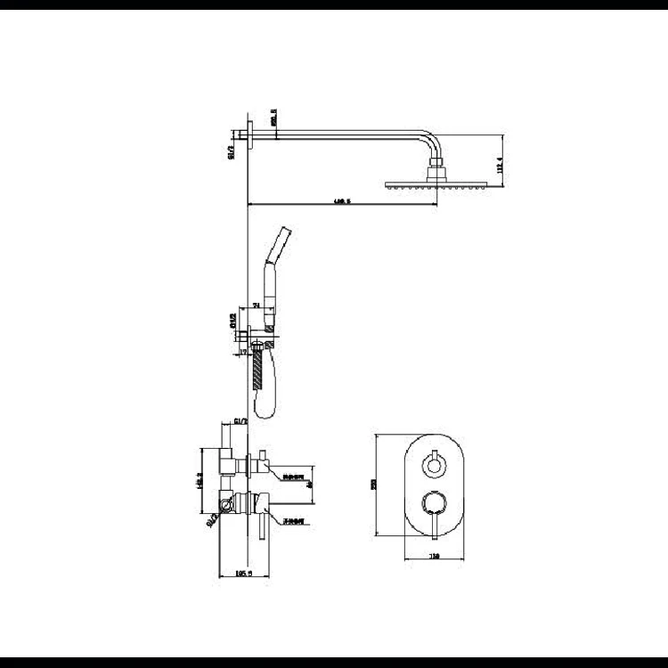 Good price simple wall mount dual brass concealed shower mixer with 8''showerhead