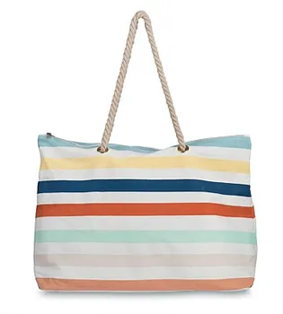 Cotton Beach Bag With Rope Handle Canvas Bag Rope Handle Stripe Beach ...