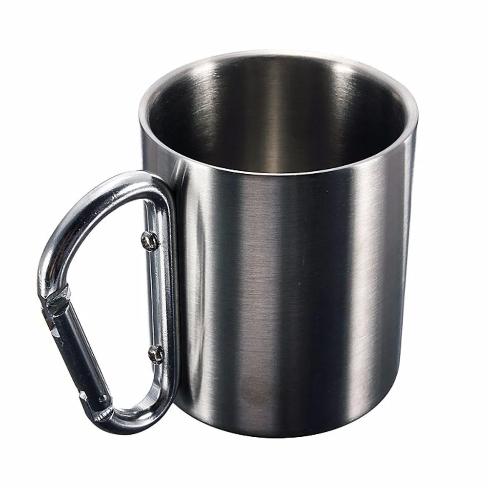 Portable Cup 8oz Stainless Steel Camping Carabiner Mug Thermal Hook ...