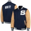 Men's Starter Navy The Letterman Varsity Wool & Leather Full Snap Jacket