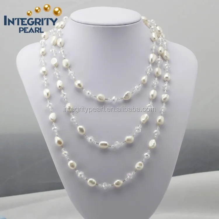 8mm AA cristal barroco collar de perlas de agua dulce natural a largo