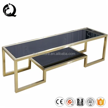 Foshan New Model Artificial Design Gold Stainless Steel Glass Top