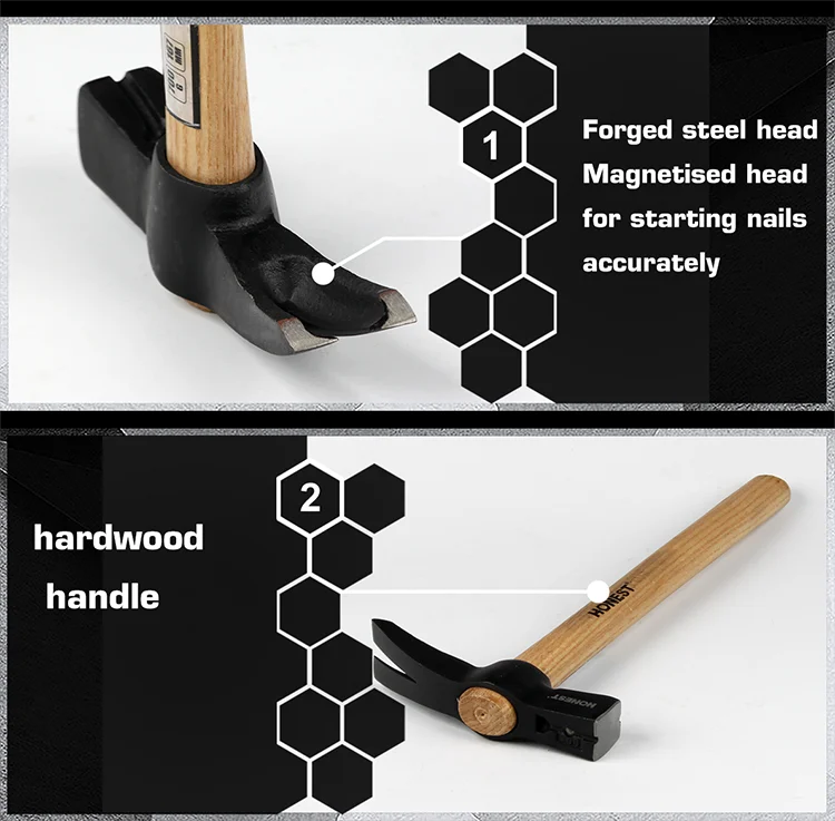 Professional Multifunctional 700g French Type Claw Hammer With Steel Head Hardwood