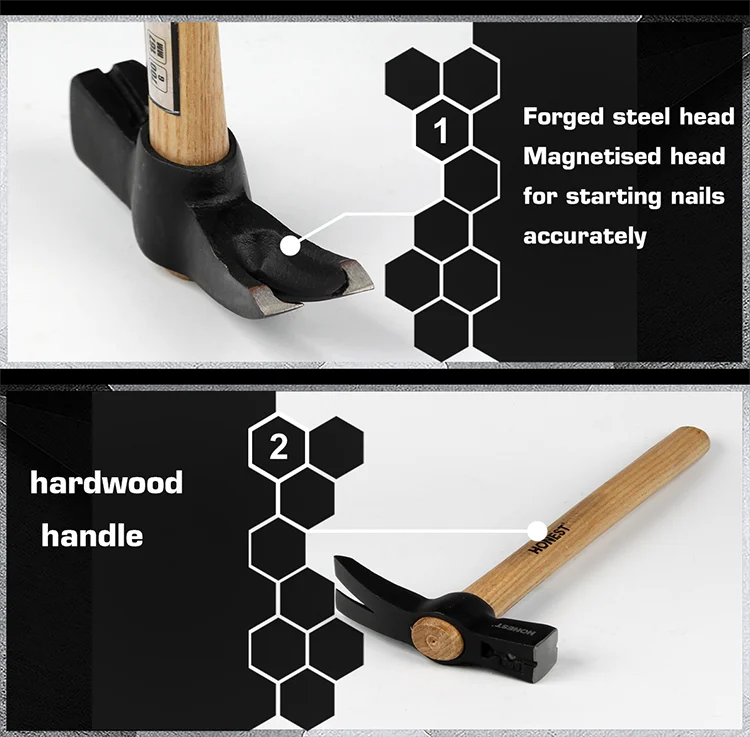 Professional Multi-functional 700g French Type Claw Hammer With Forged Steel Head hardwood handle
