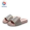 supply custom free sample anti-slip female rubber slippers with rhinestones