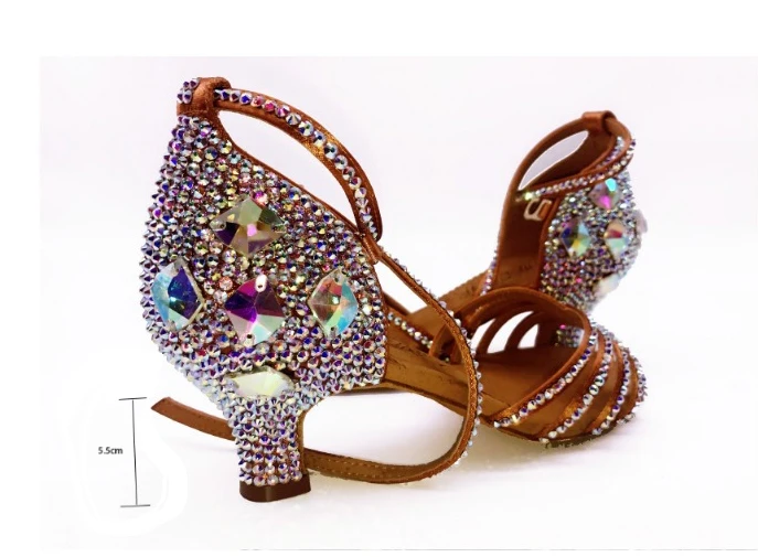 Women Ballroom Latin Dance Shoes Rhinestone Salsa Tango Shoes Heels 3.5/4.5/5.5/7.5/8.5cm Girls' Profession Dancing Shoes Women