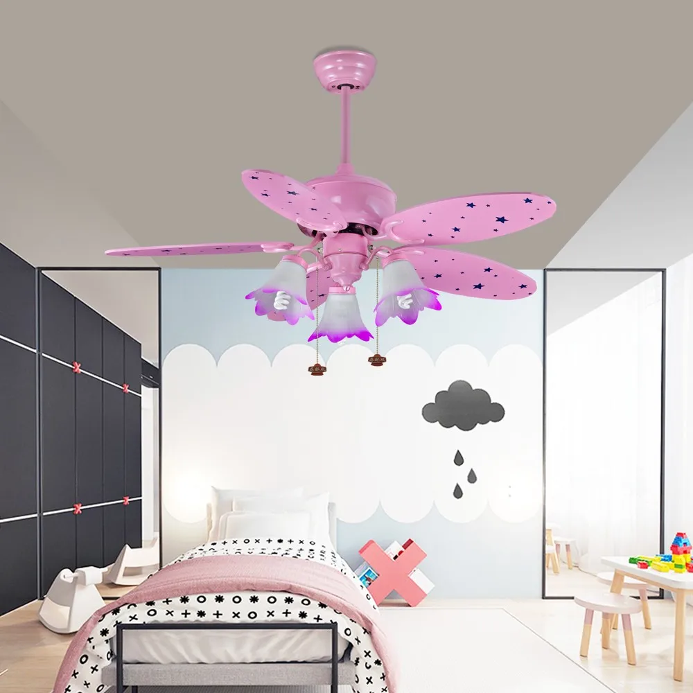 Princess Style Cute Pink Ceiling Fan With Light Girls Macarron