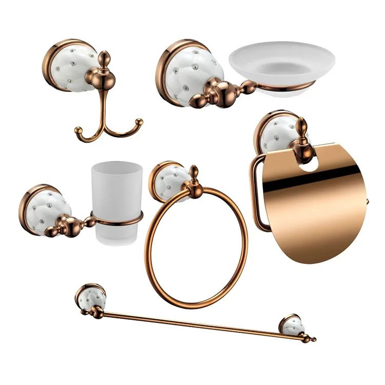 Royal Rose Gold Bathroom Accessory Set Luxury 6pcs Set Towel Ring Robe