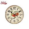 Classic old fashion green leaves and fruit pattern arabic numerals wooden wall clock for garden