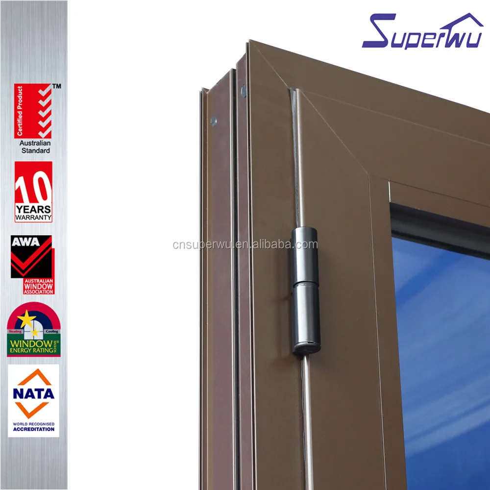 Aluminum hinged doors brown coffee color powder coated double glazed aluminum doors