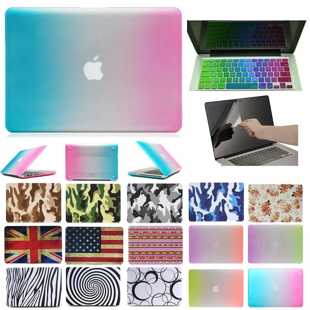 Coosbo - 3in1 Unique Matched Pair Matte Patterns Hard Case Cover for 11" 11.6" Apple Mac Macbook Air + Keyboard skin + screen protector film (11" Air (Model:A1370,A1465), Rainbow-Blue Pink)