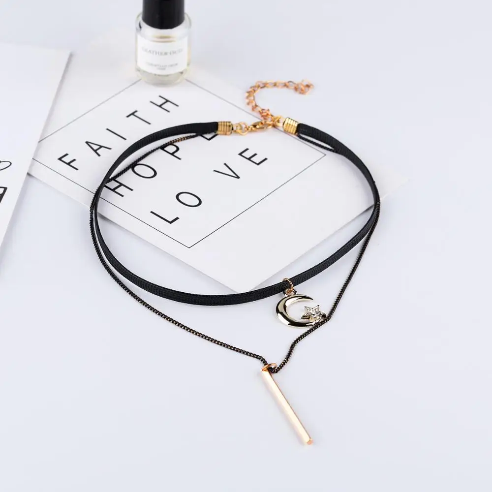 Latest Design Trendy Jewelry Wedding 2 Layers Black Lace Leather Chocker Necklace For Women
