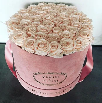 Luxury Pink Suede Velvet Round Cardboard Box Flower Rose Boxes - Buy ...