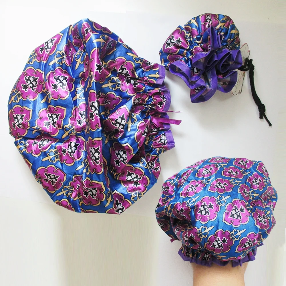 Stylish Shower Cap Satin Bouffant Pouch Hat Bath Hair Waterproof Bathing Spa New