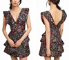 New Model Women's Clothing Jacquard Weave Deep V-neck Cap Sleeve Ruffle Mini Dress