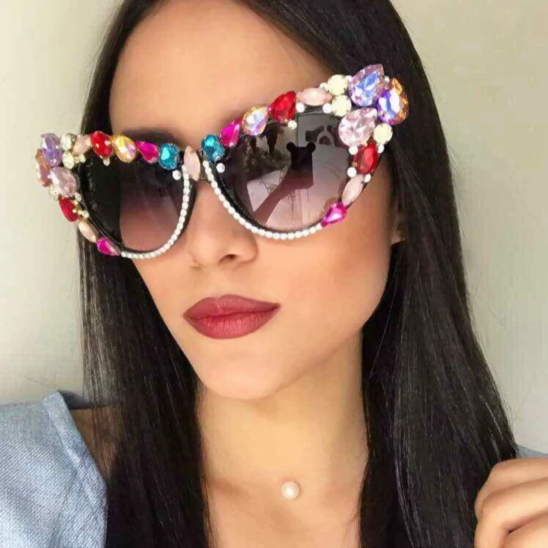 Oversize Cat Eye Sunglasses Women Brand Designer Luxury Crystal Sexy Sun Glasses For Ladies 7853