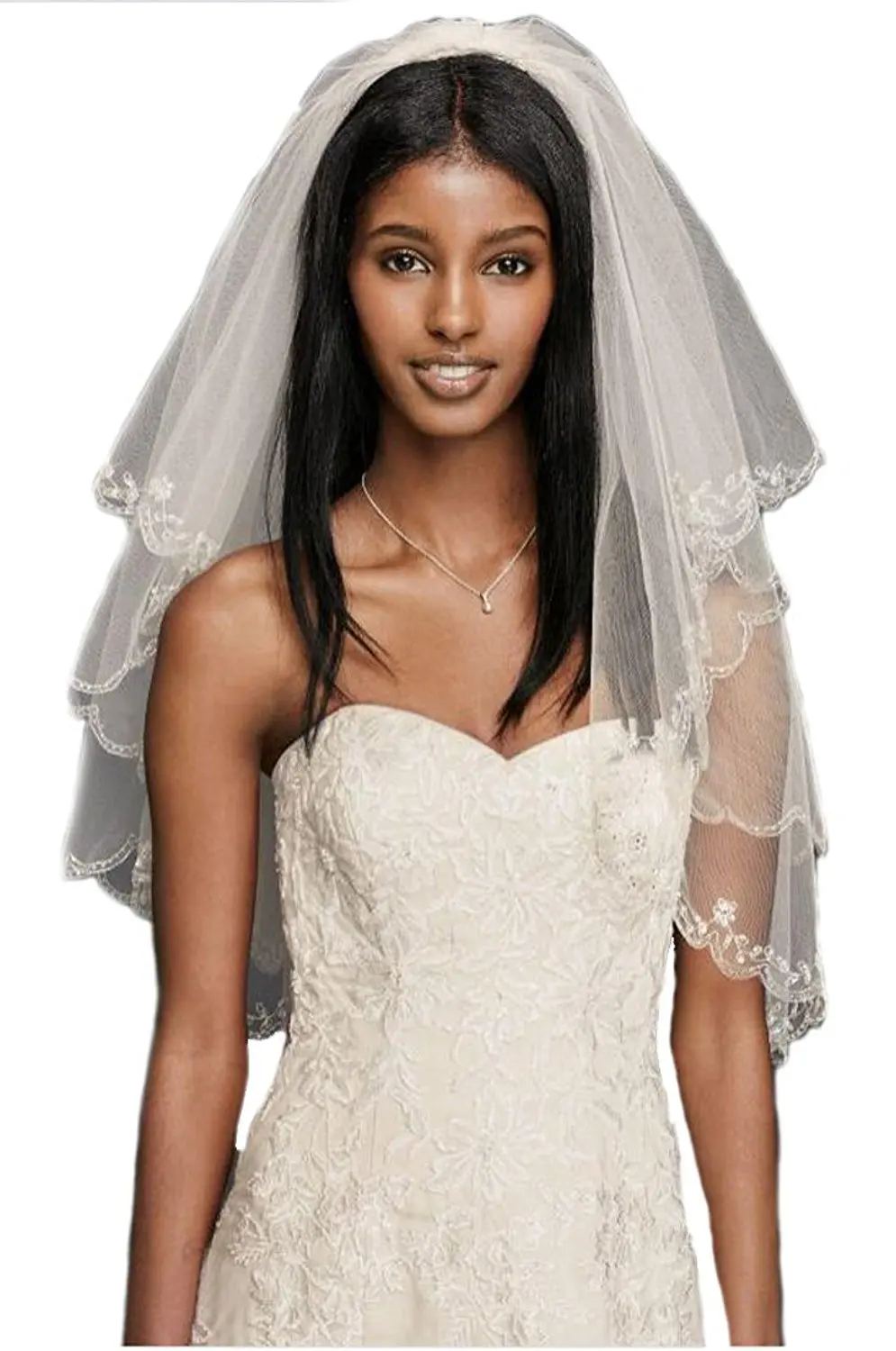 Liveinu Womens 2 Tier Wedding Bridal Veil with Sparkly Crystals Edge