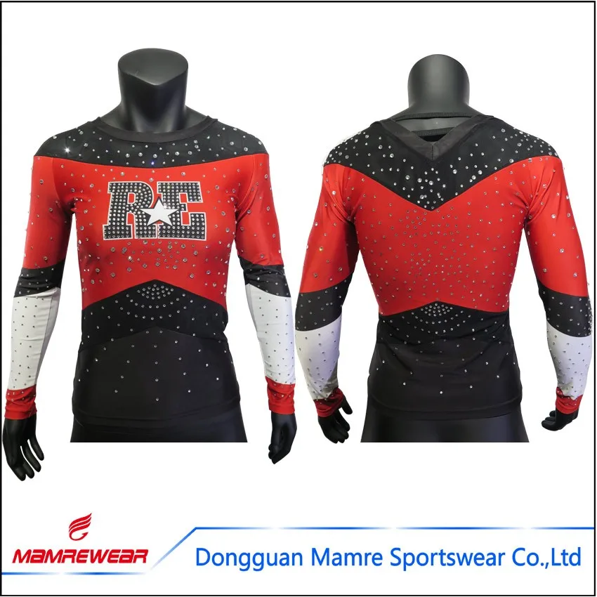 Sublimation Perfect Long Sleeves Cheer Top,Mesh Fabric With Rhinestones