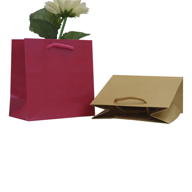 OEM Accepted Solid Colored Kraft Paper Bag With Handle For Shopping