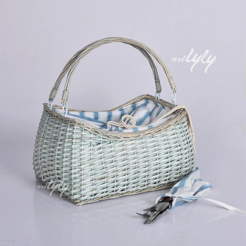 Mini kids white picnic basket willow picnic hamper