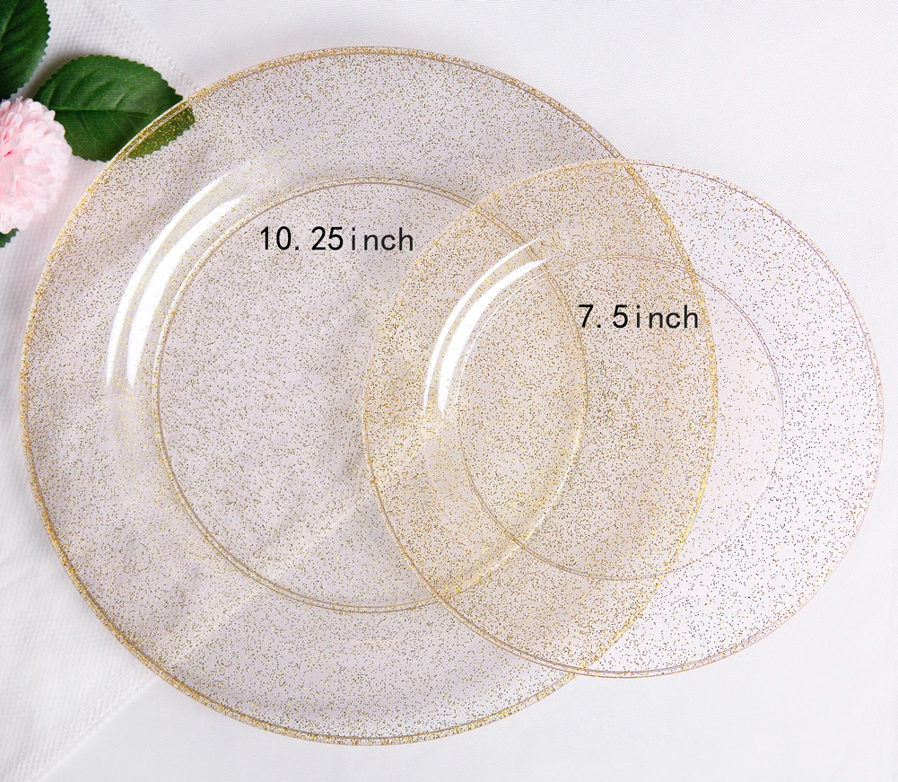 120piece Chunky Gold Glitter Disposable Plastic Luxury Wedding Plates Buy Disposable Plastic