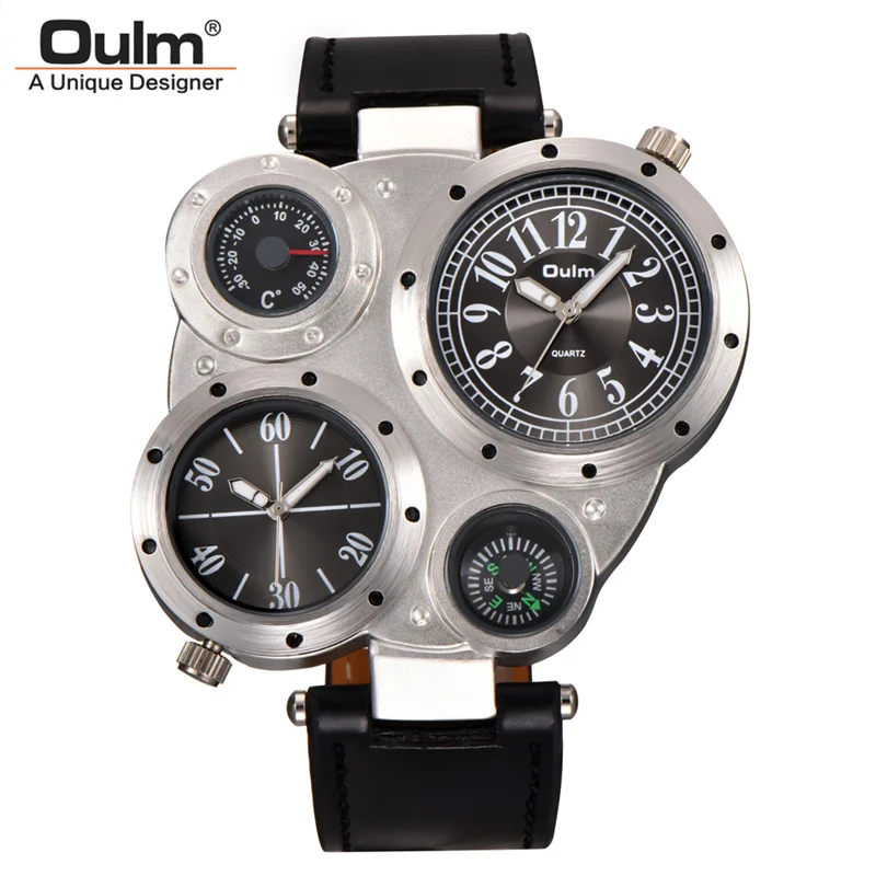 Oulm 9415 Japan Quartz Movement Multiple Time Zone Watches Men