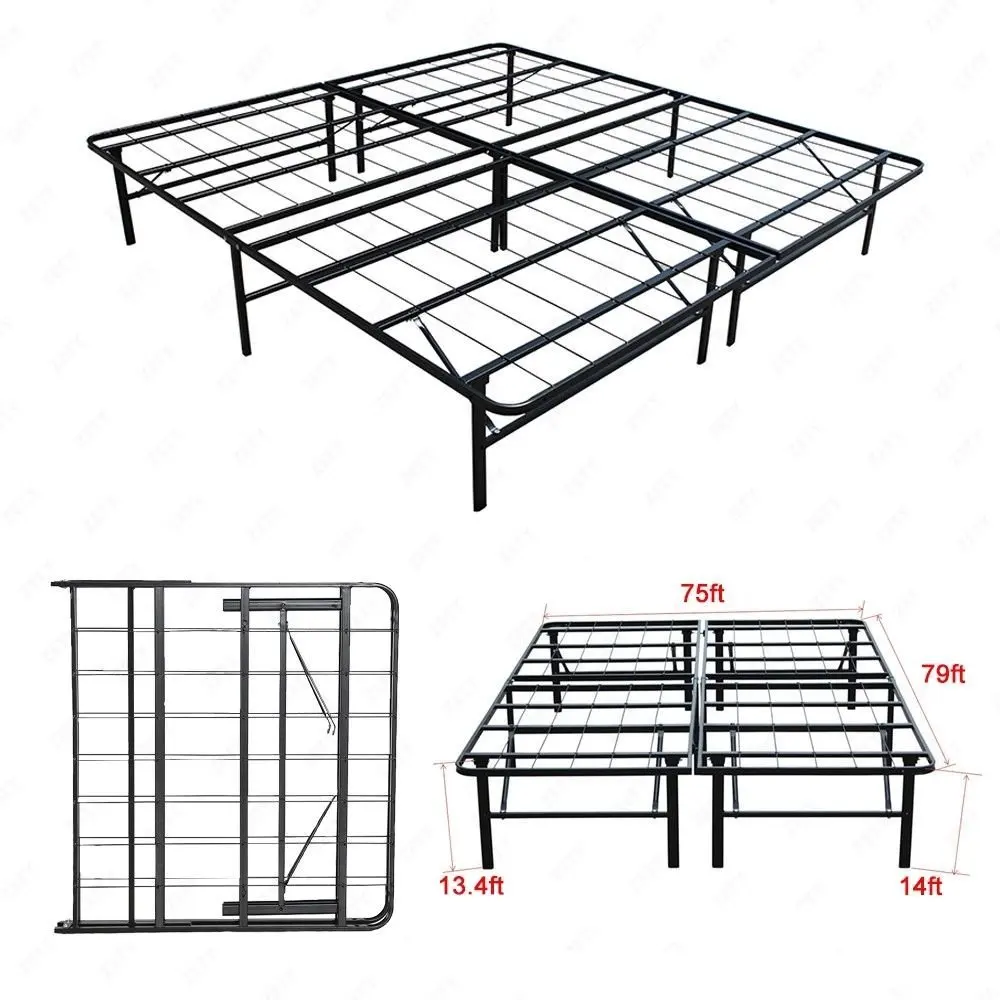 New Modern King Size Bi-Fold Folding Platform Metal Bed Frame Mattress Foundation